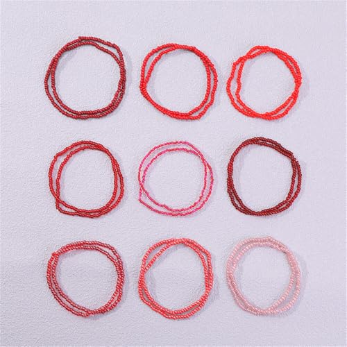 18Pcs Boho Stackable Beaded Bracelets for Women Colorful Handmade Multilayered Rice Beads Anklets Set Summer Beach Bohemian Jewelry Gift - color: Style 2 Red