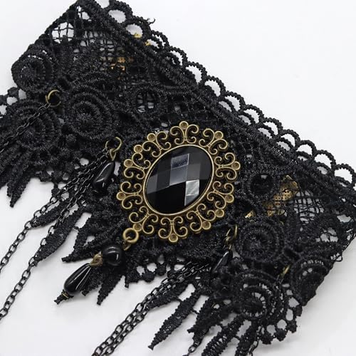 AILUOR Punk Rock Wedding Party Handmade Black Lace Choker, Gothic Retro Lolita Beads Chain Vampire Pendant Necklace for Women Halloween - color: Black-C