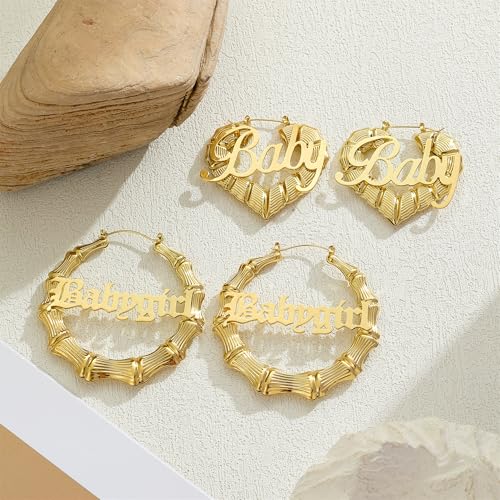 18K Gold Plated Bamboo Hoop Earrings for Women – Large Round Heart Design, 80/90s Ghetto Door Knocker Style, Trendy Hip Hop Jewelry Accessories - color: 2 Pcs Gold