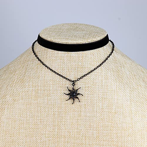 Gothic Layered Necklace, Black Velvet Choker with Dark Pendant | Soft Velvet Choker, Black Pendant, Layered Chain, Dark Academia Aesthetic, Alt Fashin Jewelry, Goth Gift for Women - style: Black Sun