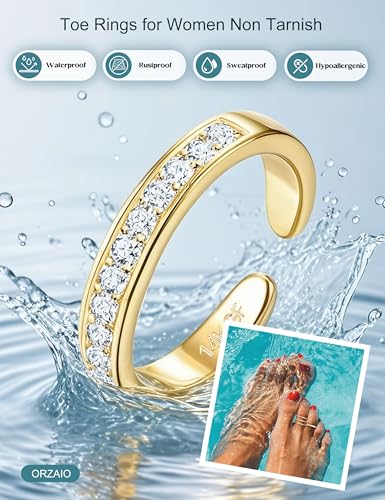 ORAZIO Gold Toe Rings for Women Non Tarnish 14K Gold Filled Toe Ring Adjustable Hug CZ Triple Open Band Rings Summer Beach Foot Jewelry for Women 4Pcs - style: Bow