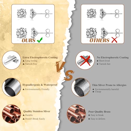 BMMYE 4 Pairs Silver Stud Earrings for Women Stainless Steel Ball Earrings | Small 14 Gold Plated Earrings Studs Set with Cubic Zirconia Waterproof Hypoallergenic Silver Ball Earring for Women - color: 4pair silver cz