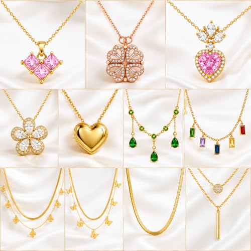 Rich London 18K Rose Gold Plated 2-in-1 Clover Heart Pendant Necklace for Women | Elegant Crystal Charm Jewellery - color: Lucky Charm