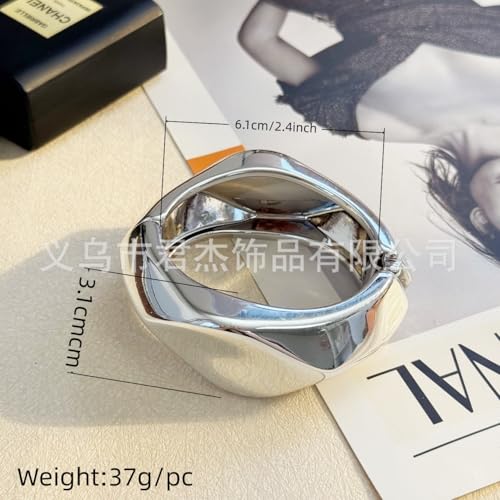 Chunky Irregular Open Cuff Bangle Bracelet for Women, Geometric Resin/Metal Hinged Bracelet, Bold Statement Jewelry for Party Daily Wear
