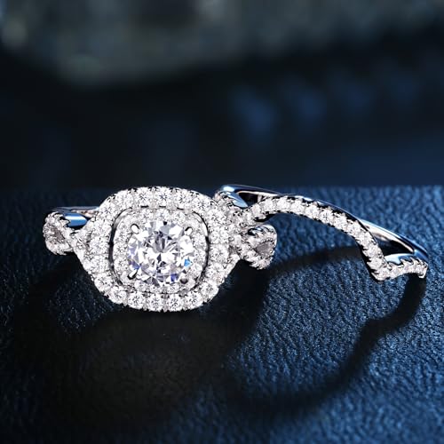 Newshe Jewellery Moissanite Wedding Rings for Women 925 Sterling Silver Wedding Band Bridal Set Round Engagement Size
