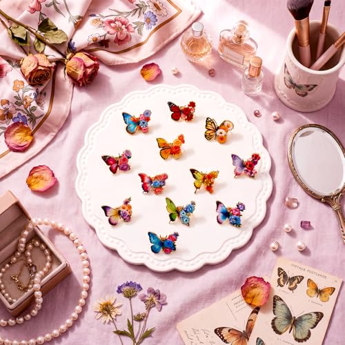 30/60 Pcs Cute Enamel Pins Bulk Plant Flower Animal Halloween Gothic Fall Pumpkin Cartoon Lapel Pin Brooches Jewelry Gift for Backpack Clothes Hats Accessories - style: Butterfly Flowers