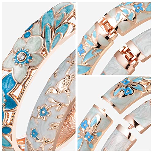 UJOY Handcraft Cloisonne Jewelry Bracelet Colorful Enamel Butterfly Flower Bird Hollowed Spring Hinged Cuff Bangles Women Gifts Pack in Box 88A11 - color: A11-2 Pcs/set-Butterfly-Light Blue