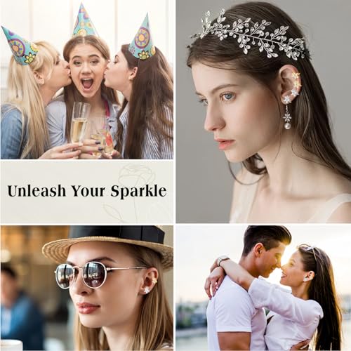 Ear Cuff Earrings with Fake Diamond for Women Non Piercing Fake Earring Cuff Clip On Earring Cuffs Non Pierced for Renaissance Costume,Rave Outfits,Birthday Dress,Women Gift - color: Silver+Gold