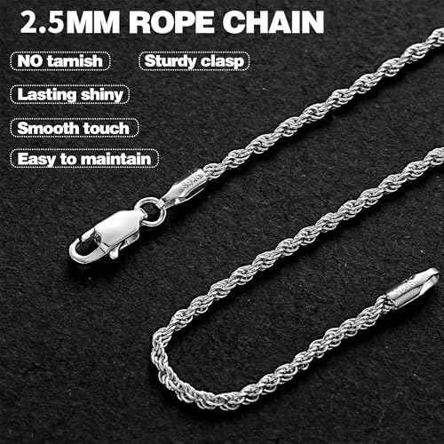 S925 Sterling Silver 6mm Cuban Link Chain Bracelets for Men,2.5mm Rope Chain Mens Bracelet Set for Men's&woman,Trendy hip-hop stacking Chain Gift Boyfriend/Girlfriend,Non Tarnish Hypoallergenic - style: Sterling Silver Rope chain