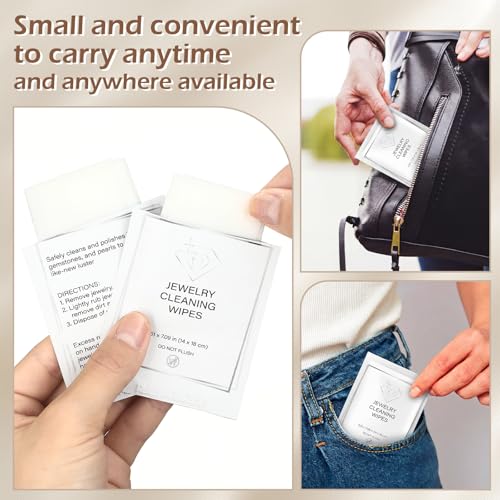 100 Pack Jewelry Cleaning Wipes Jewelry Cleaner Towelettes for Shine Jewels Individually Wrapped Travel Polish and Remove Tarnish to Restore Brilliance for Gemstones Pearls