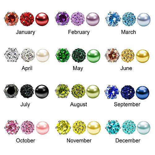 JewelrieShop Birthstone Studs Earring Set Cubic Zirconia Rhinestones Crystal Ball Faux Pearl Stainless Steel Stud Earrings for Women Jewelry Gift (6mm Round,3 Pairs) - color: 4) Apr. - White