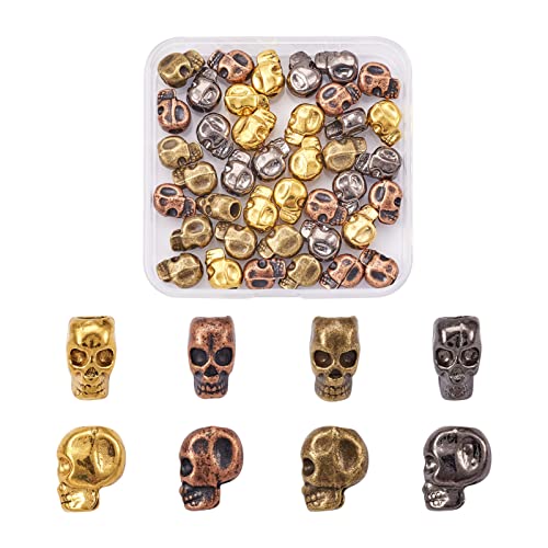 Elecrelive 40Pcs Halloween Skulls Head Beads Skeleton Skull Head Large Hole Beads 4 Colors Gothic Charms for Necklace Bracelets Earrings Jewelry Making - color: 4 Colors