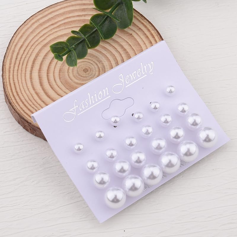 Pearl Stud Earrings for Women Elegant Trendy Round Cubic Zirconia Earrings Studs Pearl Cz Studs Earring for Women - color: white