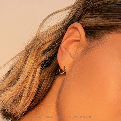 Dremmy Studios Dainty CZ Huggie Hoop Earrings 14K Gold Plated Chunky Simple Cute Thick Round Frill Bead Ball Starburst Cuff Earrings Cubic Zirconia Hoop Earrings Minimalist Personalized Gift for Her - color: Circle A
