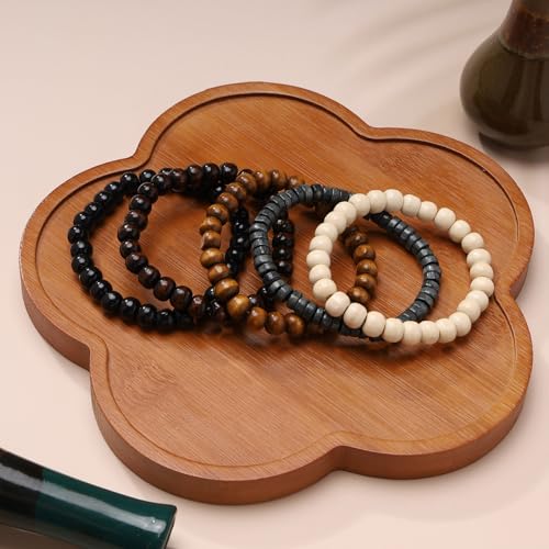 Mens Beaded Bracelets Tribal Wooden Elastic Adjustable Prayer Beads Wrap Cuff for Women - color: P: 5pcs