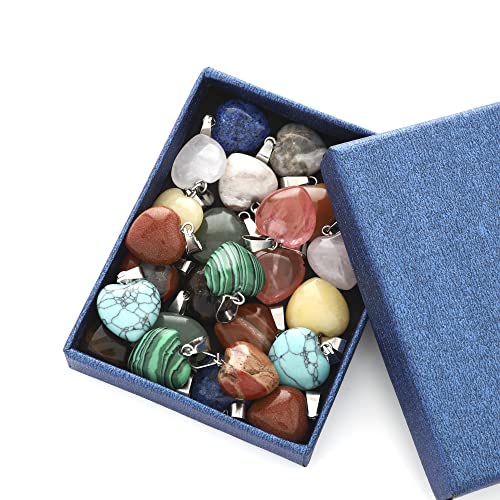 Lezam 24 Pieces Healing Crystal Heart Moon Cross Shaped Pendants Necklace Charms for DIY Jewelry Making Natural Quartz Stones Chakra Love Beads Bulk - color: 24Pcs-B