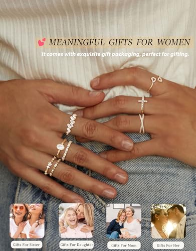 Gold Silver Rings For Women Non Tarnish Gold Plated Stackable Rings Wedding Engagement Bands Dainty 14K Gold Ring Simple Trendy Cubic Zirconia Thumb Stacking Ring Pack Size 4-11 - color: Gold