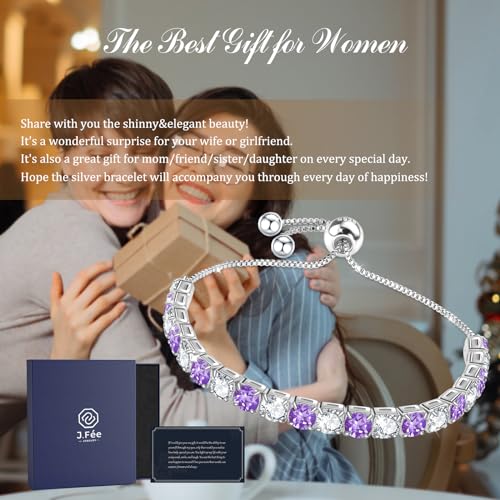 J.Fée Silver Bracelet, S925 Tennis Bracelet with Sparkling 5A Cubic Zirconia Silver Bracelets for Women Adjustable Bracelet for Women Bracelets Womens Bracelet Women Gifts for Women Mom - color: Zirconia Purple CZ