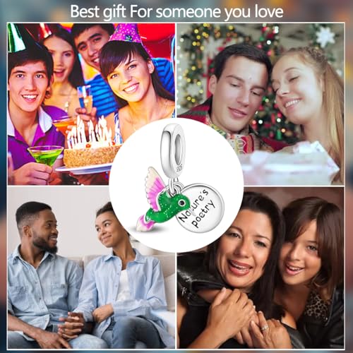 Charm for Bracelets and Necklaces Heart Cat Flower Boy 925 Sterling Silver Bead Birthday Jewelry Gift for Women - color: Green Bird Charm