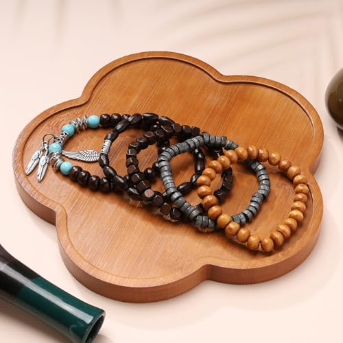 Mens Beaded Bracelets Tribal Wooden Elastic Adjustable Prayer Beads Wrap Cuff for Women - color: K: 5pcs