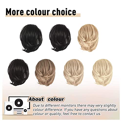 BARSDAR Golden Blonde Synthetic Heat Resistant Hair Bun Extension, Short Straight Thick Hairpiece, 1 Count (Pack of 1) - color: Golden Blonde with Highlights, size: 1 Count - Elastic