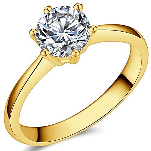 Jude Jewelers Size 3-13 1.0 Carat Classical Stainless Steel Solitaire Wedding Engagement Proposal Statement Ring - color: Gold