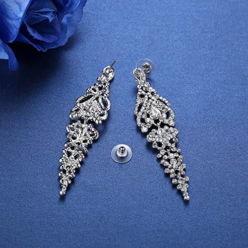 Flower Teardrop Bridal Wedding Dangle CZ Earrings in Silver/Gold Tone for Women Girl Bride Gift … - color: E-Clear