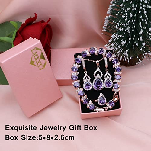 LMXXVJ Women Jewelry Set Platinum Plated Necklace Open Ring Earrings Bracelet Set,Birthday/Anniversary Mother’s Day Jewelry Gifts for Mom/Wife/Sister/Best Friend - color: Rose Gold-Purple