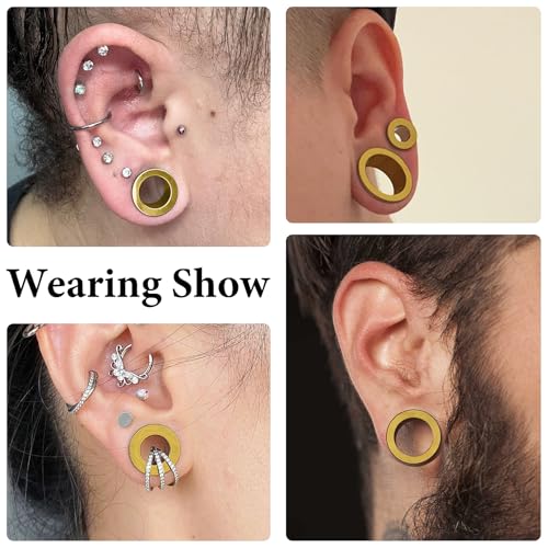 14G-00G Hollow Gauges Tunnels Stretching Kit 316L Surgical Steel Ear Gauges Plugs Earring Lobe flesh Tunnel Gauge Stretcher Silver Black Gold Color Tone - color: Gold:14G-00G