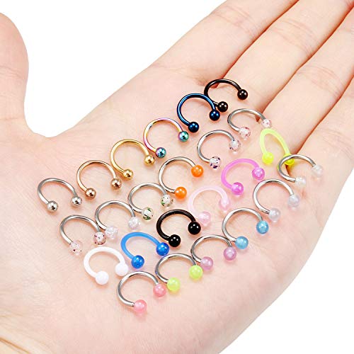 Cisyozi 20G 18G 16G 14G Septum Rings 316L Surgical Steel Septum Nose Lip Rings Horseshoes Cartilage Helix Tragus Rook Daith Earring Hoop Smiley Piercing Jewelry for Women Men 8mm 10mm 12mm 14mm 16mm - color: Mix Color-16G-Inner Dia:8mm-Balls:3mm