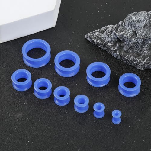 20Pcs Silicone Ear Gauges 2G-25mm Flexible Ear Tunnels Gauges Soft Expander Stretching Ear Plugs Tunnels Black Earring Piercings Jewelry for Men Women - color: Thick Dark blue Silicone