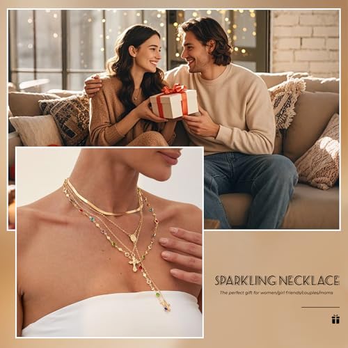 Layered Cross Necklace Set for Women, Layered Choker Necklaces Trendy Jewelry, Colorful Enamel Beaded Y-Shaped Lariat Necklace, Boho Multilayer Cross Necklace for Party and Daily Wear - color: Gold-06