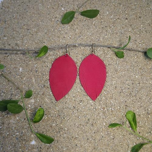 Handmade Genuine Leather Earrings for Women – Long Teardrop Boho Dangles, Lightweight Statement Fashion Jewelry - style: Autumns-Red