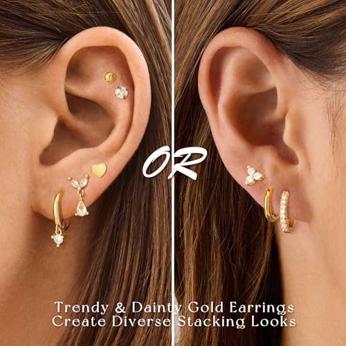 Adoyi 9 Pairs Gold Hoop Earrings Set for Womens Twisted Huggie Hoops Earrings 14K 18K Gold Plated for Girls Valentines Mother's Day Birthday Gifts Lightweight - color: 8Pairs Gold