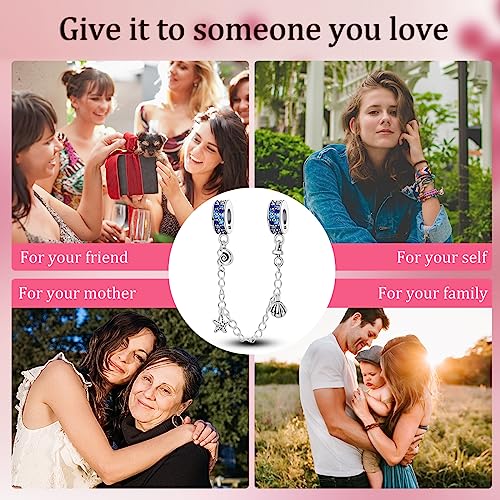 Hapour 925 Sterling Silver Safety Chain Charm for Bracelet Pendant Beads | Dragonfly Dangle Charm, Seashell Starfish Heart Clip Stopper Spacer Beads Jewelry - color: Seashell Starfish