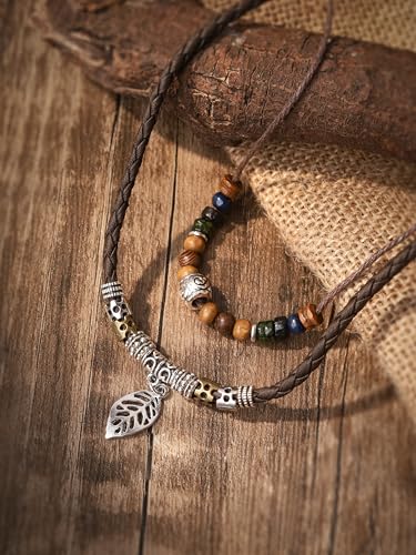 MINACHI Layered Boho Wood Bead Choker Necklace, Hollow Flower Charm, Personality Jewelry for Men and Women - style: Necklace L10-031