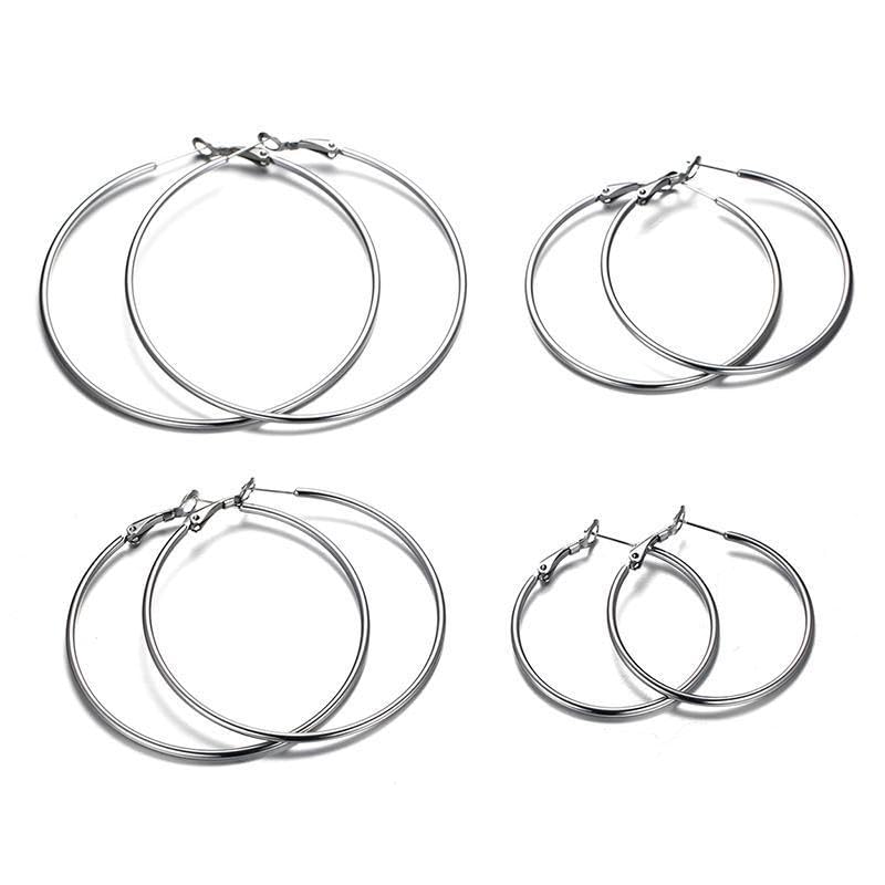 Large Hoop Earrings for Women 4 Pairs Stainless Steel Gold and Silver Hoop Earrings Set Lightweight Hypoallergenic Big Hoop Jewelry for Everyday Party and Gifts 40mm 70mm - color: Silver-40mm