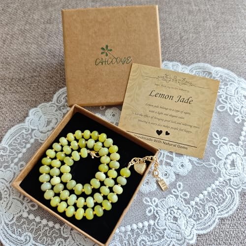 Boho Gemstone Beaded Necklace for Women – Colorful Natural Stone Choker 18K Solid Heart-Shaped Pendant, Summer Beach Jewelry - color: Lemon Jade