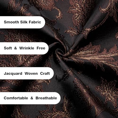 Hi-Tie Silk Mens Suit Vest Tie and Bowtie Lapel Pin Gold Tie Clip Paisley Floral Waistcoat 8PCS Set Tuxedo Wedding Party - color: Black and Brown, size: Small