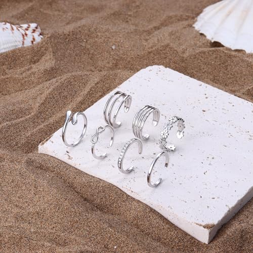 MILACOLATO Toe Rings for Women 925 Sterling Silver Adjustable Toe Ring | Adjustable Open Band Toe Rings, Hypoallergenic Ring for Sensitive Skin, Non Tarnished Waterproof Summer Beach Foot Jewelry - color: CZ