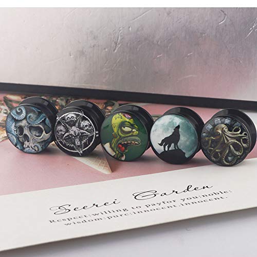 TIANCI FBYJS 5 Pairs Skull Acrylic Ear Gauges Plugs and Tunnels Ear Stretcher Expander Double Flared Screw Plug Piecing - style: 4mm=4g