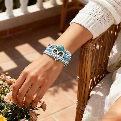 Leather Wrap Bracelets for Women, Boho Leopard Multi-Layer Crystal Beads Cuff Jewelry - color: J-Warp-017