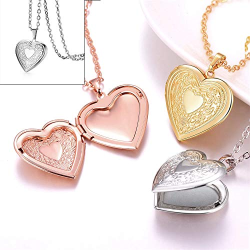 YOUFENG Oval Round Flower Locket Necklace that Holds Pictures Photo Locket Pendant - style: Heart Gold-plated