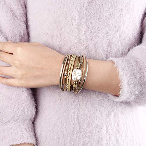 GelConnie Leather Cuff Bracelet Baroque Pearl Wrap Bracelet Gorgeous Gold Tube Bangle Boho Bracelet Bohemian Wristband Jewelry Gift for Women Wife - color: Leather Wrap Bracelet -Beige