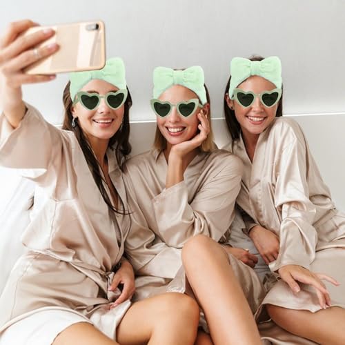 Semato 4 Pcs Green Bridesmaid Proposal Gifts Bridesmaid Spa Headband, Hair Claw Clips, Heart Shaped Sunglasses and Smooth Satin Scrunchies - color: Green