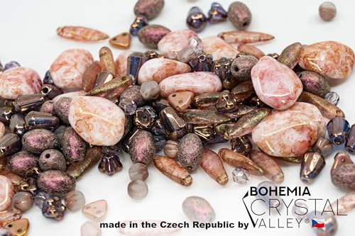 2.1oz (60 g) Mix of Unique Czech Bohemia Glass Pressed Beads, Matte and Glossy, Hand Made, Antique Copper Pink - color: Antique Copper Pink