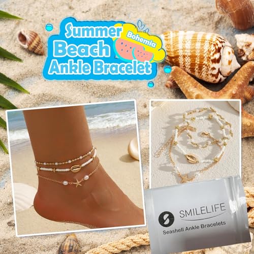 Smilelife Seashell Ankle Bracelets for Women Starfish Bracelets Layered Boho Puka Shell Anklet Cowrie Shell Bracelets Hawaiian Summer Beach Foot Chain Jewelry - color: Starfish