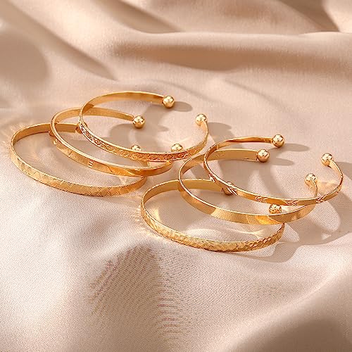 Golden Bangle Bracelets Set for Women, 14k Gold-Plated Multi Layer Stackable Cuff Bracelets, Personalized Boho Non Tarnish Adjustable Bangle Jewelry Gift for Her - color: 6PCS Love