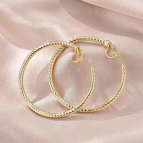 YOQUCOL 5CM(2.0IN) Golden Swingable Clip On Hoop Earrings for Women Non Pierced Ears Hoop Earrings - color: B