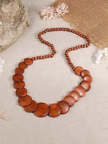 COLORFUL BLING Natural Chunky Wooden Beads Statement Necklace Boho African Tribal Collar Choker Bib Necklace Hippie Vacation Jewelry for Unisex Men Women - color: long brown